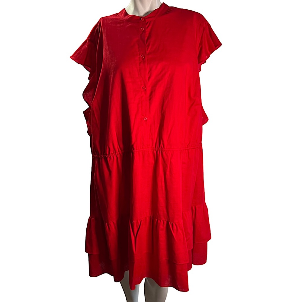 WHO WHAT WEAR Red Dress short sleeve quarter button New with tags